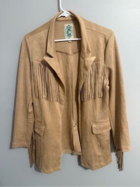 Rockin C Jacket Womens Small Fringe Cowgirl Festival Western Faux Suede Tan